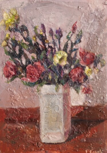 Painting titled "Bouquet in silver l…" by Irina Lopuh, Original Artwork, Oil Mounted on Cardboard