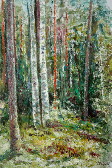 「Forest Melody.....」というタイトルの絵画 Vladimir Volosovによって, オリジナルのアートワーク, オイル ウッドストレッチャーフレームにマウント
