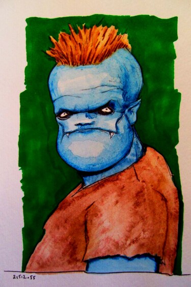 Drawing titled "Blue Fathead vampir…" by Milto Sideris, Original Artwork, Watercolor