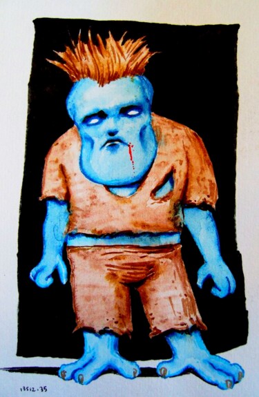 Drawing titled "Blue Fathead vampir…" by Milto Sideris, Original Artwork, Watercolor