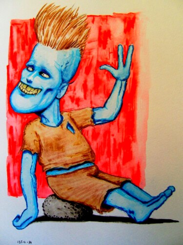 Drawing titled "Blue Fathead vampir…" by Milto Sideris, Original Artwork, Watercolor