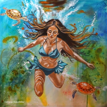 绘画 标题为“Under water” 由Corina Schröder, 原创艺术品, 油 安装在木质担架架上