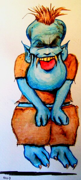 Drawing titled "Blue Fathead vampir…" by Milto Sideris, Original Artwork, Watercolor