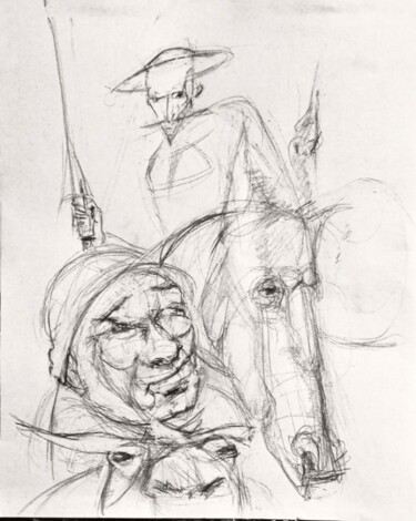 Рисунок под названием "Дон Кихот и Санчо" - Tatyana Zakharova, Подлинное произведение искусства, Карандаш