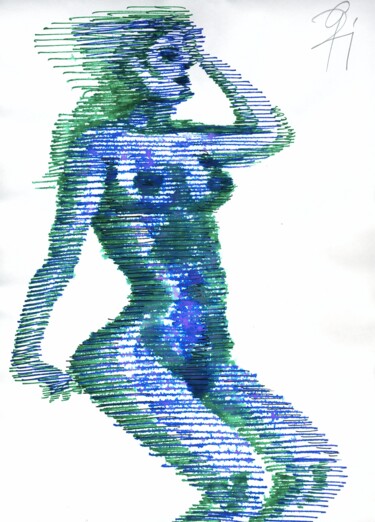 Akt in Parallelstrichen. 图画 标题为“Akt in Parallelstri…” 由Götz Wiedenroth, 原创艺术品, 标记