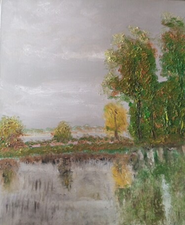 Pittura intitolato "Разлив на о. Сарпин…" da Anna Kornilina, Opera d'arte originale, Olio