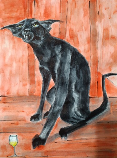 绘画 标题为“The Black Cat” 由Oksana Gromova, 原创艺术品, 水彩