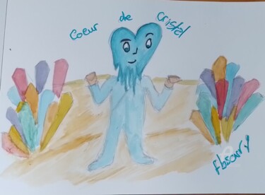 Ζωγραφική με τίτλο "coeur de cristal" από Flobscnv, Αυθεντικά έργα τέχνης, Ακουαρέλα