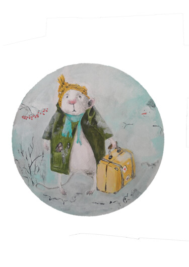 Painting titled "The unexpected guest" by Oksana Gromova, Original Artwork, Acrylic Mounted on Wood Stretcher frame