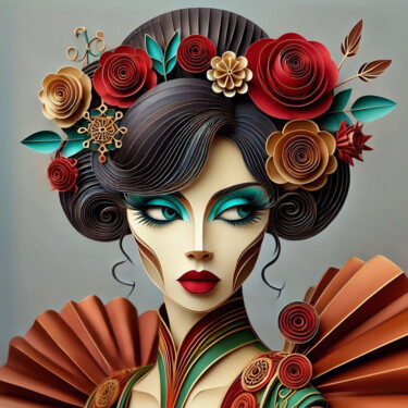 Papercraft Elegance: The Scarlet Enigma Digital Arts titled "Papercraft Elegance…" by Alberto Capitani, Original Artwork, AI generated image