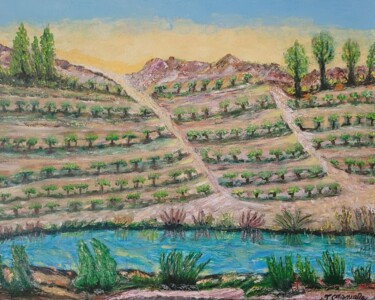 Painting titled "Champ de vigne" by Manuela Torres Carneiro, Original Artwork, Acrylic Mounted on Wood Stretcher frame