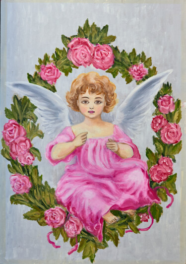 Angelito de felicidad Painting titled "Angelito de felicid…" by Serhiy Serdyukov, Original Artwork, Oil