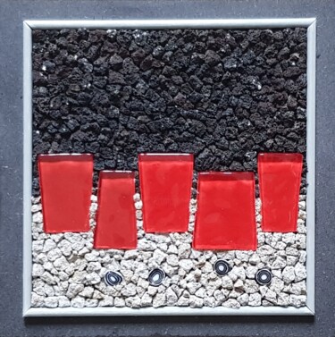 Sculpture titled "Carré rouge" by Francine Bonnet, Original Artwork, Mosaic