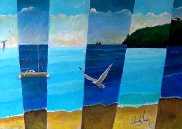 Painting titled "La plage des Sablet…" by Claude Jouan, Original Artwork, Oil Mounted on Wood Stretcher frame