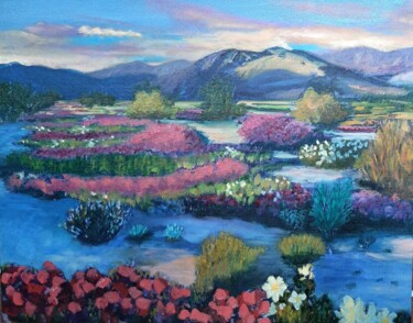 Schilderij getiteld "Flowery fields" door Monica Le Crom, Origineel Kunstwerk, Olie