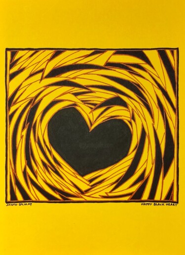 Drawing titled "Happy black heart" by Milto Sideris, Original Artwork, Marker