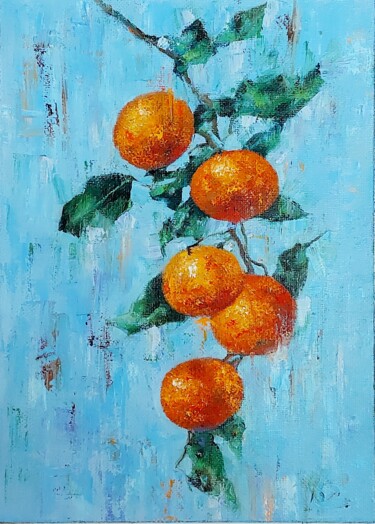 Peinture intitulée "Sunny fruits" par Elena Dobrynina, Œuvre d'art originale, Huile Monté sur Carton