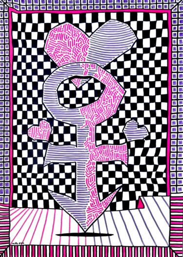 Disegno intitolato "Pink Purple symbolic" da Milto Sideris, Opera d'arte originale, Pennarello