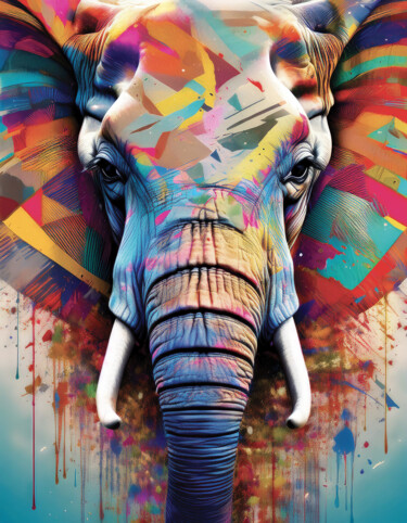 Arts numériques intitulée "ELEPHANT POP ART" par Jocya Cornier, Œuvre d'art originale, Image générée par l'IA