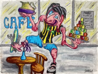 Pintura intitulada "LE GARÇON DE CAFÉ" por Philippe Savage, Obras de arte originais, Pastel