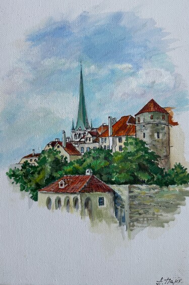Painting titled ""Old Tallinn: Tower…" by Anna Parhimovits, Original Artwork, Acrylic