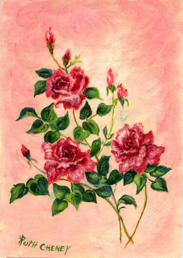 Three rose branches - by Ruth Cheney