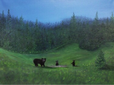 "Black Bear with Cubs" başlıklı Tablo David M. Richers tarafından, Orijinal sanat, Petrol