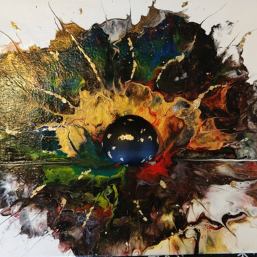 Schilderij getiteld "Rebond" door Aline Boullot, Origineel Kunstwerk, Acryl Gemonteerd op Frame voor houten brancard