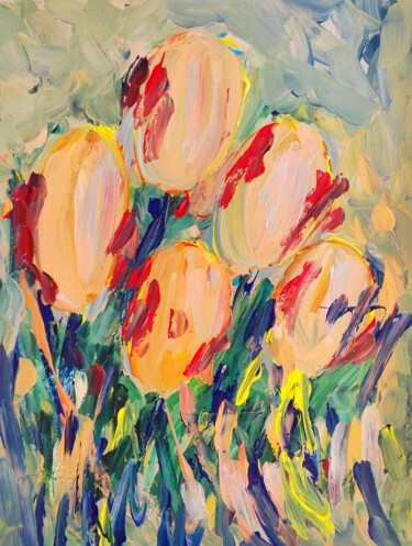 Blooming tulips of summer Peinture intitulée "Blooming tulips of…" par Natalya Mougenot, Œuvre d'art originale, Acrylique