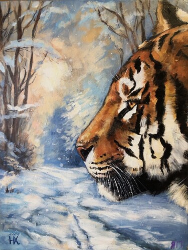 Tiger in the winter forest 绘画 标题为“Tiger in the winter…” 由Наталья Худякова, 原创艺术品, 丙烯