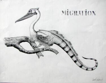 Disegno intitolato "Migration chimérique" da Bertrand Guizard, Opera d'arte originale, Matita