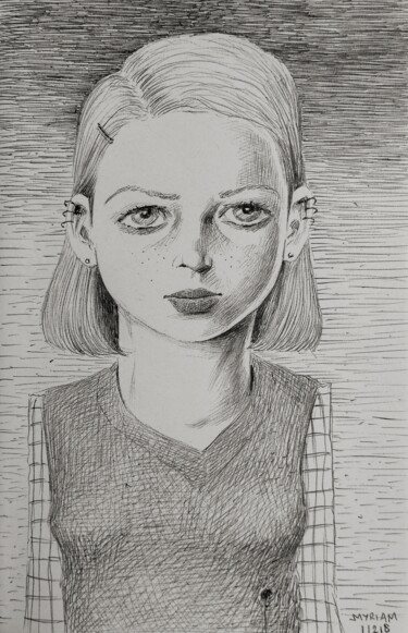Рисунок под названием "Myriam" - Milto Sideris, Подлинное произведение искусства, Шариковая ручка
