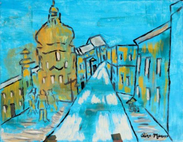 Painting titled "Horizon lointain" by Céline Marcoux, Original Artwork, Acrylic Mounted on Wood Stretcher frame