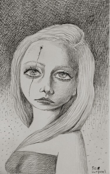 Disegno intitolato "Nose job gone wrong" da Milto Sideris, Opera d'arte originale, Biro