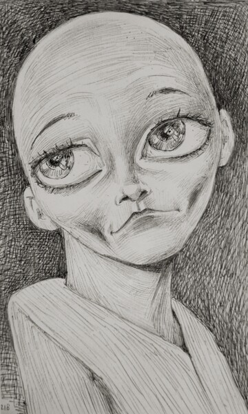 Tekening getiteld "Rolling eyes" door Milto Sideris, Origineel Kunstwerk, Balpen