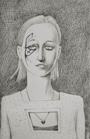 "Broken little heart" başlıklı Resim Milto Sideris tarafından, Orijinal sanat, Tükenmez kalem