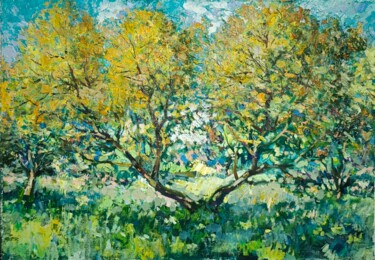 Painting titled "В моём саду" by Vitalij Valsamaki, Original Artwork, Oil Mounted on Cardboard