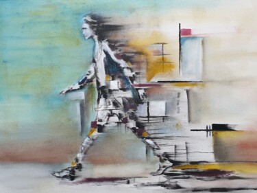 Peinture intitulée "the walking man" par Abdelouahed Ghanemi, Œuvre d'art originale, Huile