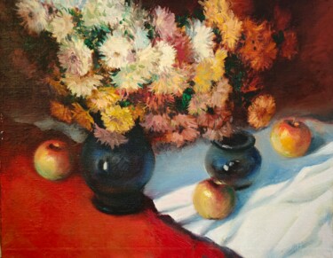 Хризантемы Pittura intitolato "Хризантемы" da Vitalij Valsamaki, Opera d'arte originale, Olio Montato su Cartone