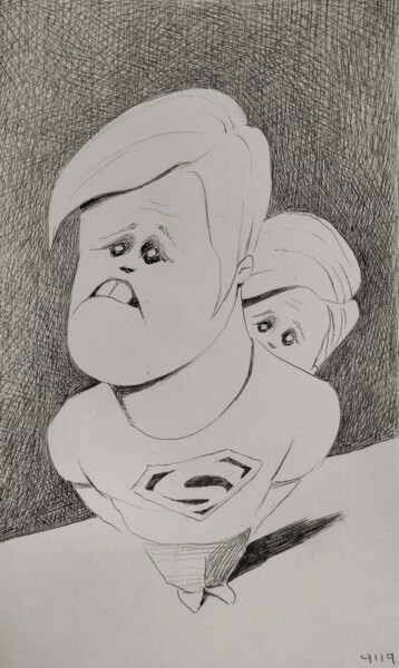 Disegno intitolato "My hero" da Milto Sideris, Opera d'arte originale, Biro