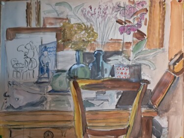 Peinture intitulée "Le petit bureau" par Martin Jobert, Œuvre d'art originale, Gouache