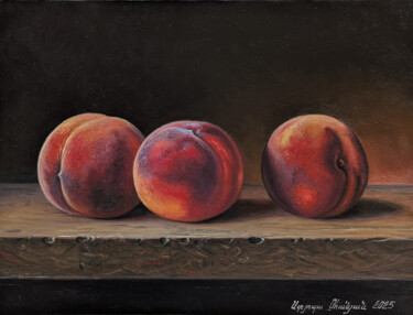 Peaches in Harmony Painting titled "Peaches in Harmony" by Stepan Ohanyan, Original Artwork, Oil Mounted on Wood Stretcher frame