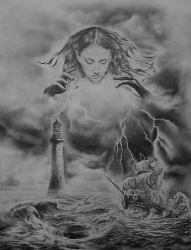 图画 标题为“A storm at sea” 由Dmitry Selivanov, 原创艺术品, 铅笔
