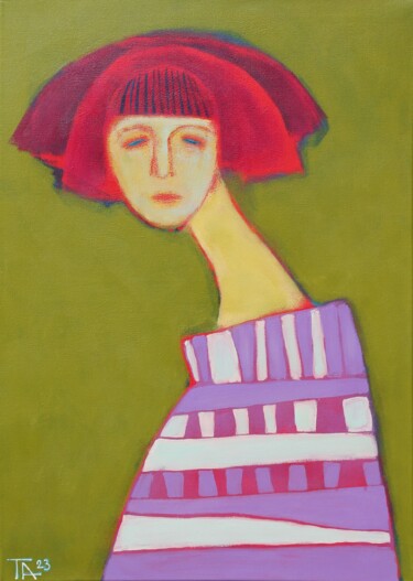 Malerei mit dem Titel "Eine Frau blickt in…" von Tatjana Auschew, Original-Kunstwerk, Acryl Auf Keilrahmen aus Holz montiert