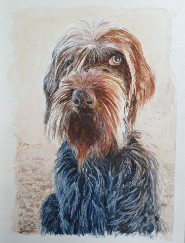 Painting titled "Le chien" by Nicole Montaigut, Original Artwork, Watercolor