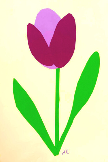 Purple Tulip Collage Art - Mary Blair Inspired - Home Decor