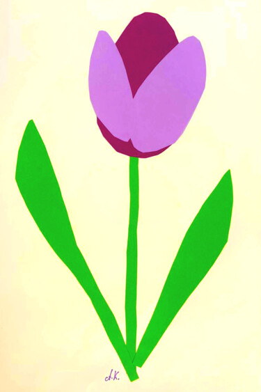 Purple Tulip Collage Art - Matisse Inspired - Easter Decor C