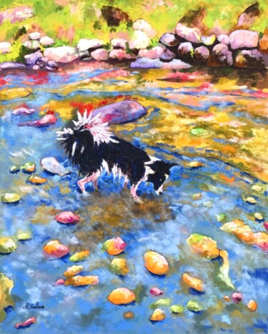 Peinture intitulée "Baignade en Ariège" par Rhodebalens, Œuvre d'art originale, Pastel