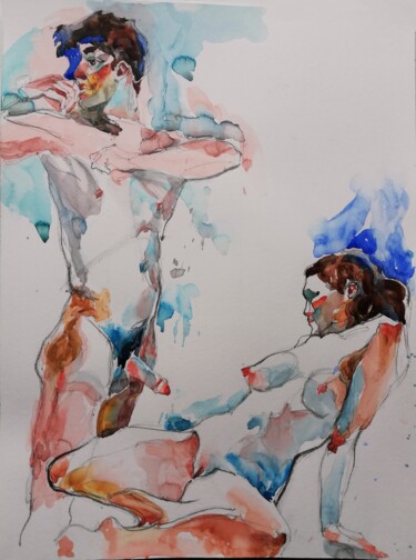 绘画 标题为“Commission: Bathers” 由Jelena Djokic, 原创艺术品, 水彩