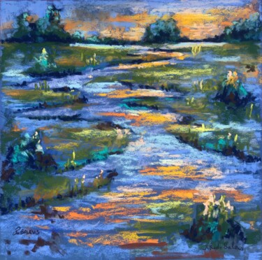 Painting titled "Eau du soir" by Rhodebalens, Original Artwork, Pastel